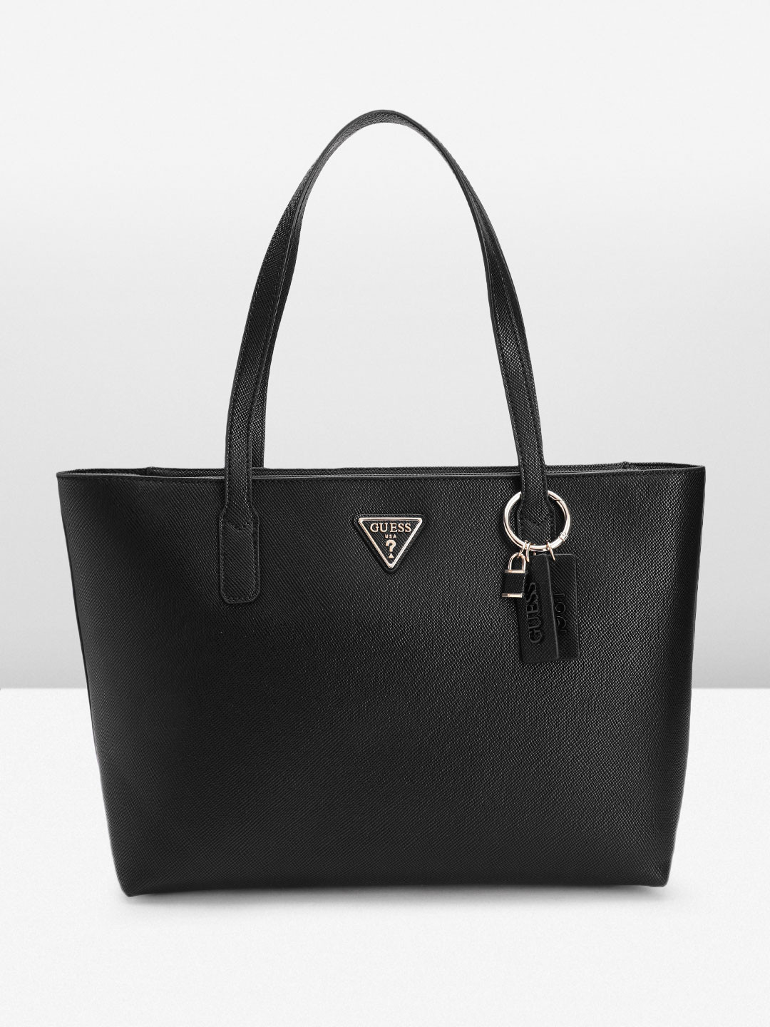 

GUESS Saffiano Textured Tote Bag, Black