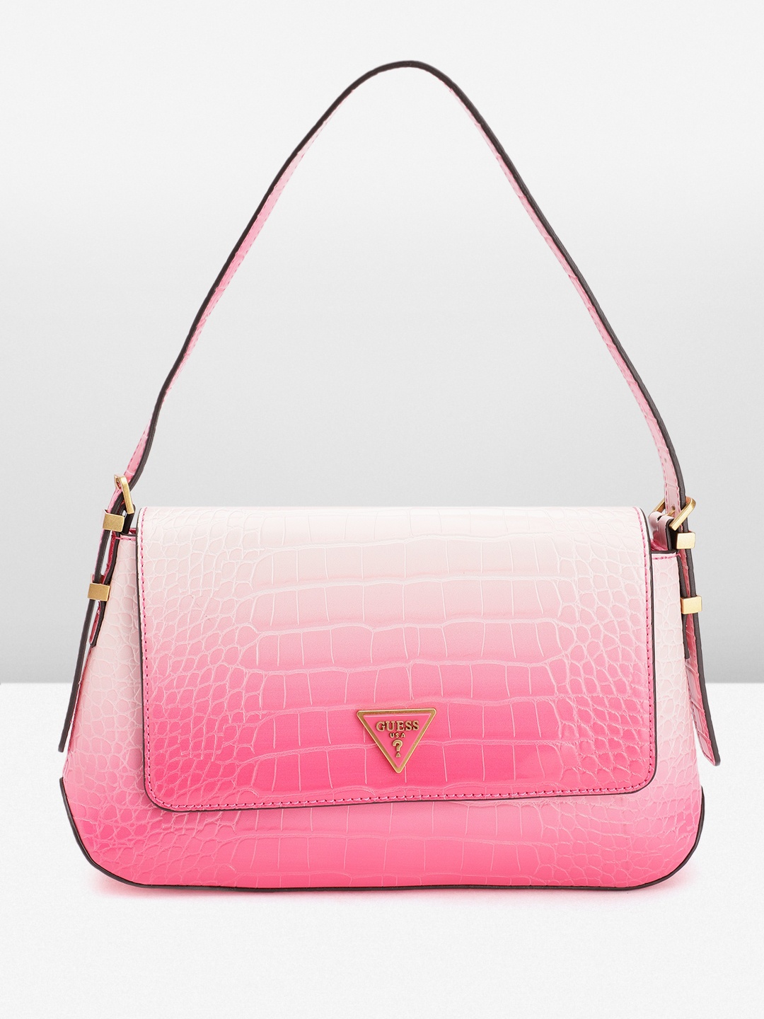 

GUESS Croc Textured Structured Ombre Shoulder Bag, Pink
