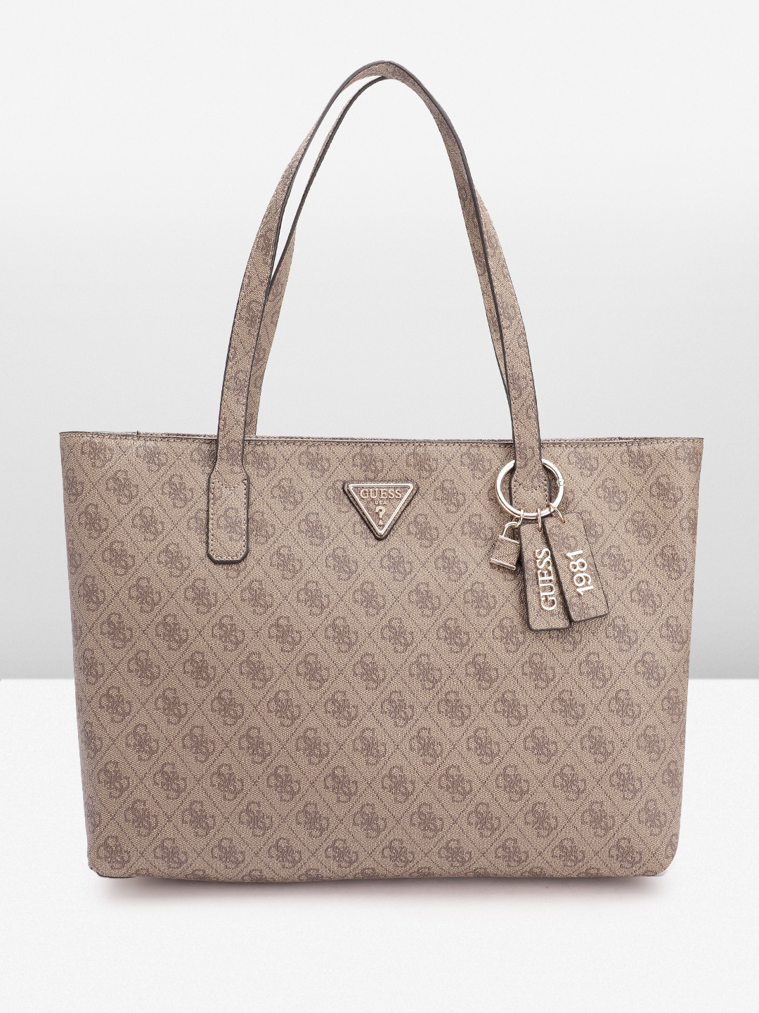 

GUESS Brand Logo Printed Tote Bag, Brown