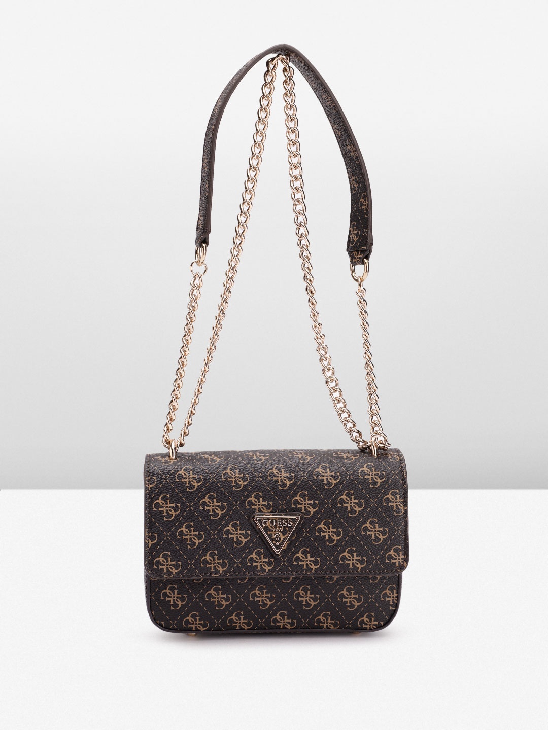 

GUESS Women Brand Logo Printed Structured Sling Bag, Coffee brown