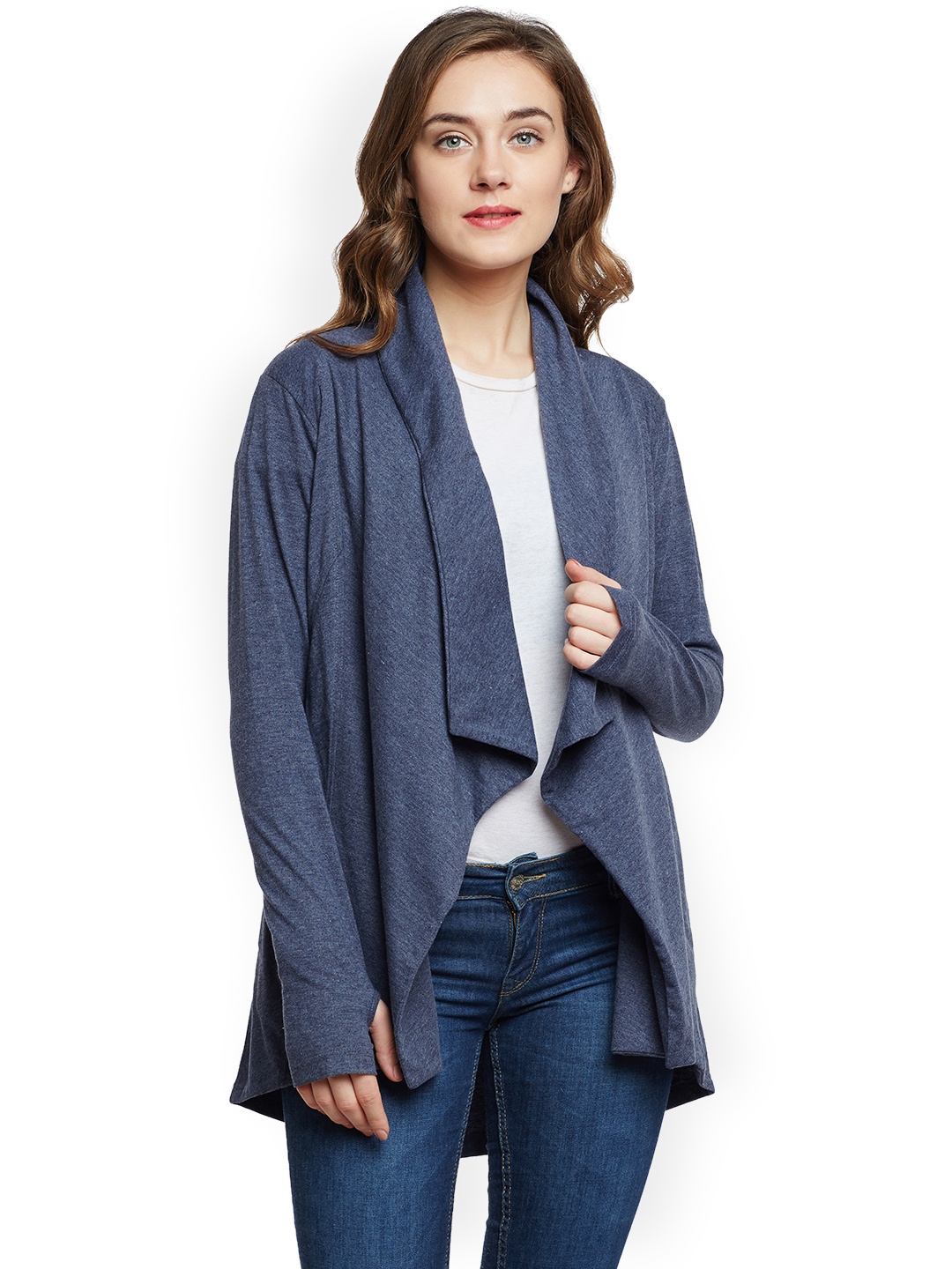 

Hypernation Women Blue Solid Open Front Shrug