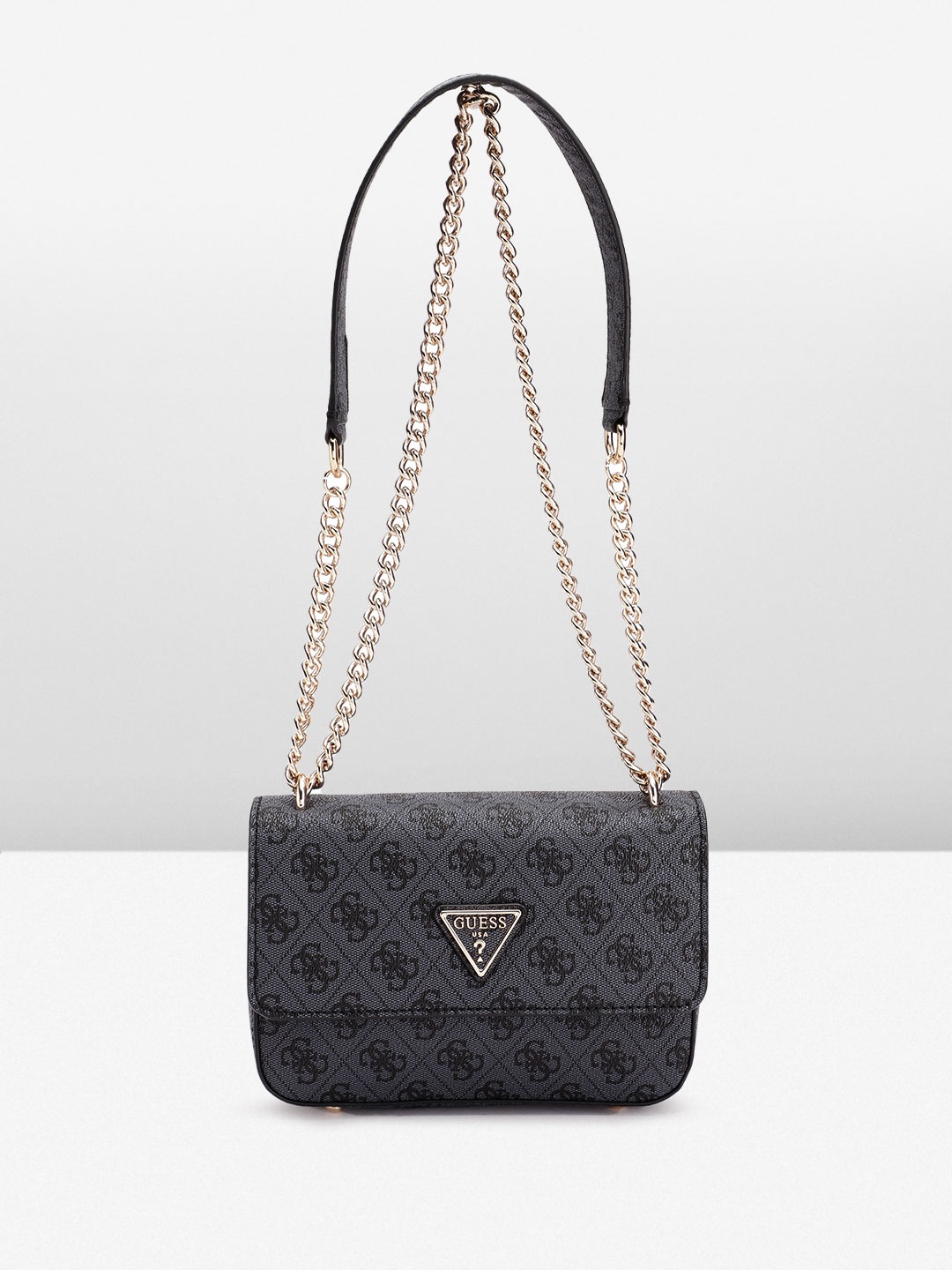 

GUESS Women Brand Logo Printed Structured Sling Bag, Grey