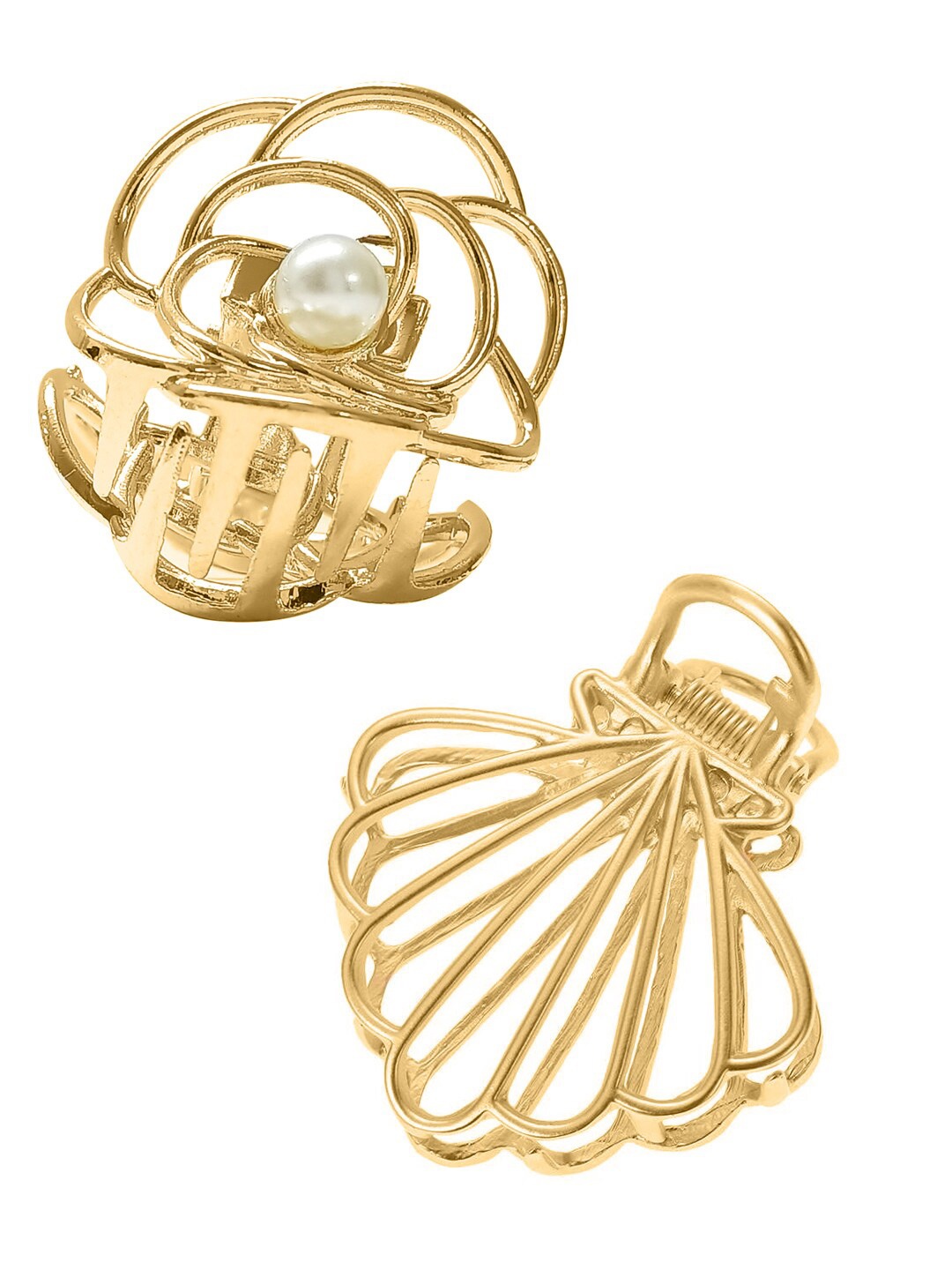 

OOMPH Women Gold-Toned & Cream-Coloured Set of 2 Embellished Claw Clip