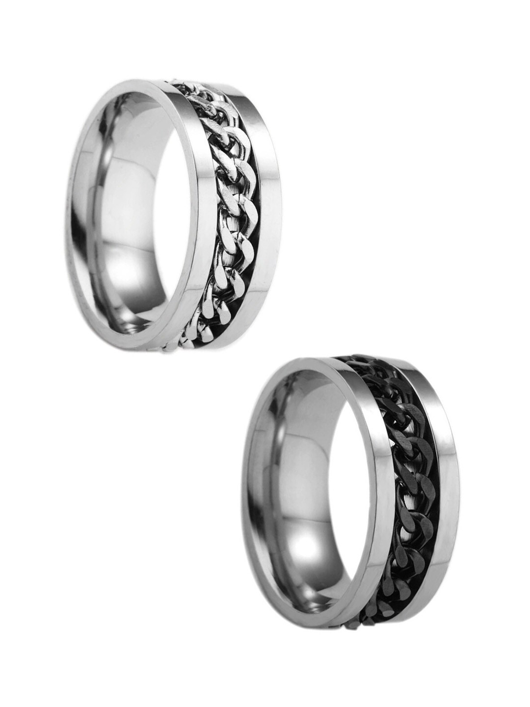 

OOMPH Men Set Of 2 Finger Rings, Silver