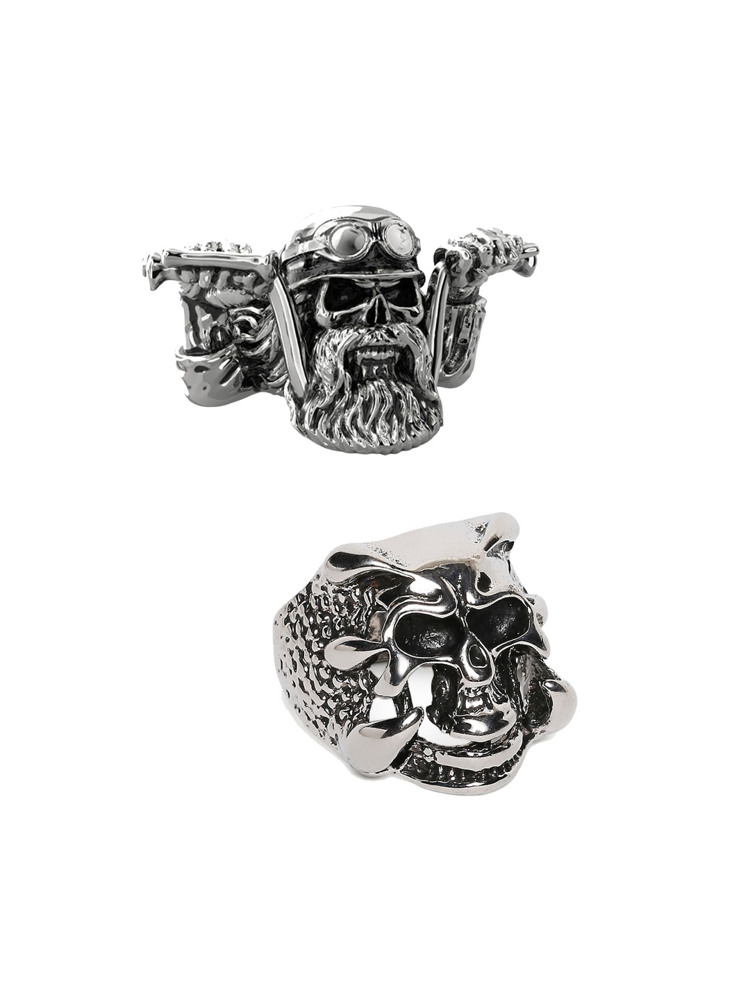 

OOMPH Men Set Of 2 Finger Rings, Silver