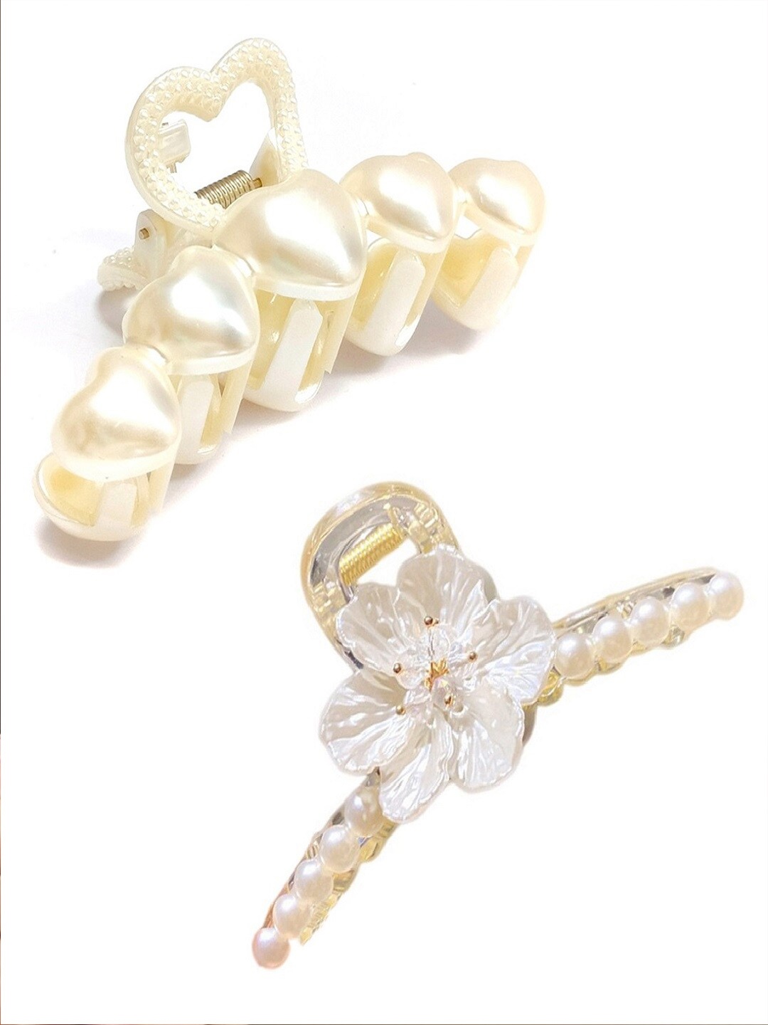 

OOMPH Women Gold-Toned & White Set of 2 Beaded Claw Clip