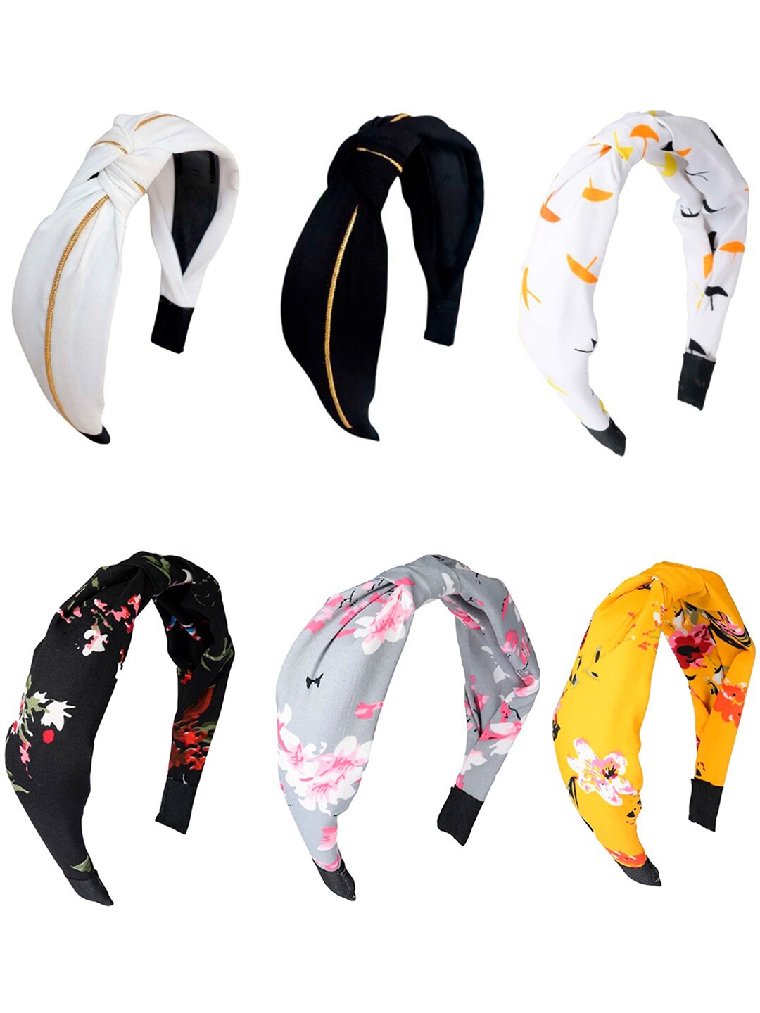 

OOMPH Women Yellow & White Set of 6 Hairbands