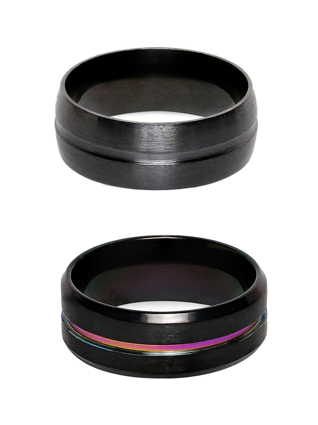 

OOMPH Men Set Of 2 Finger Rings, Black