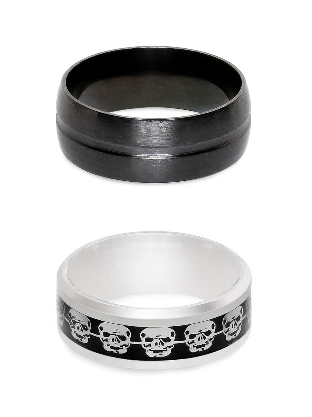 

OOMPH Men Set Of 2 Finger Rings, Silver