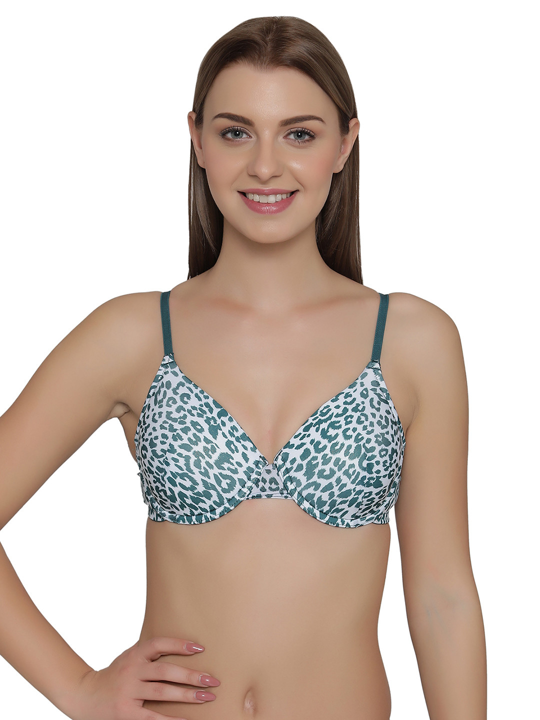 

Clovia Green & White Printed Underwired Lightly Padded T-shirt Bra BR1140M17