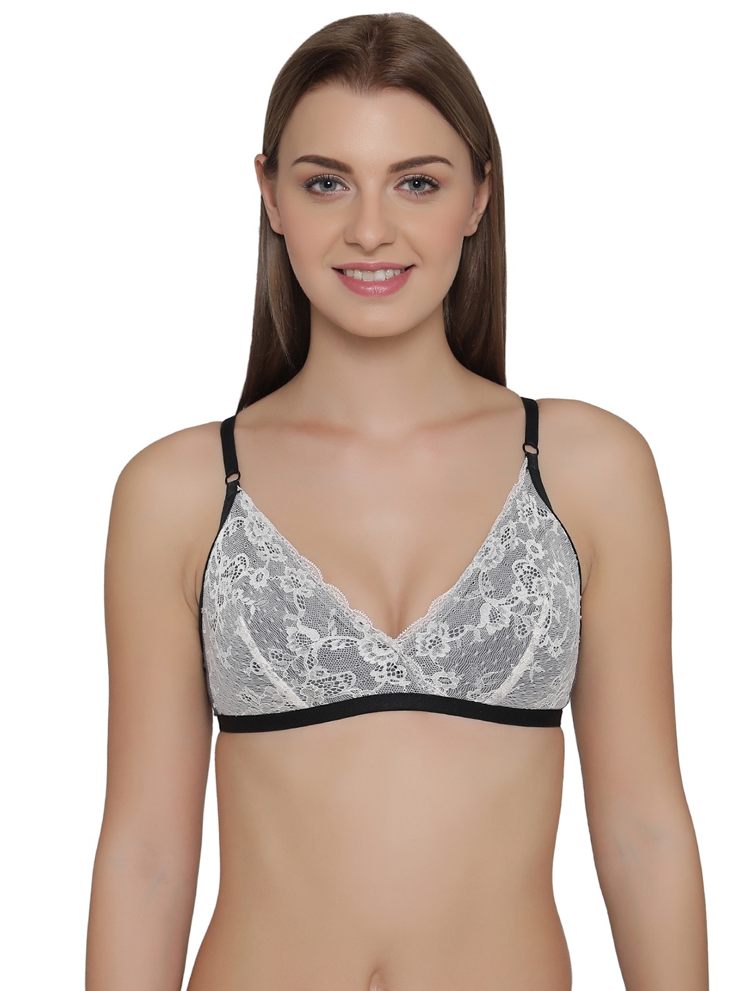 

Clovia Grey Lace Non-Wired Non Padded Everyday Bra