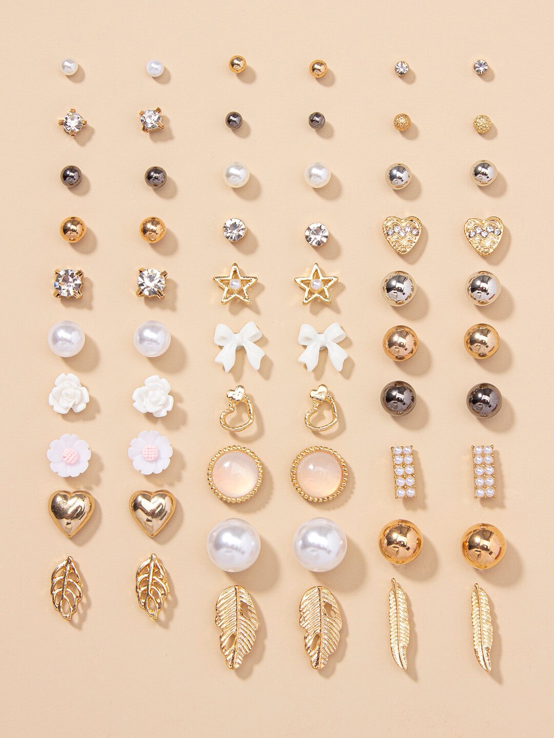 

Shining Diva Fashion Set of 30 Contemporary Studs Earrings, White