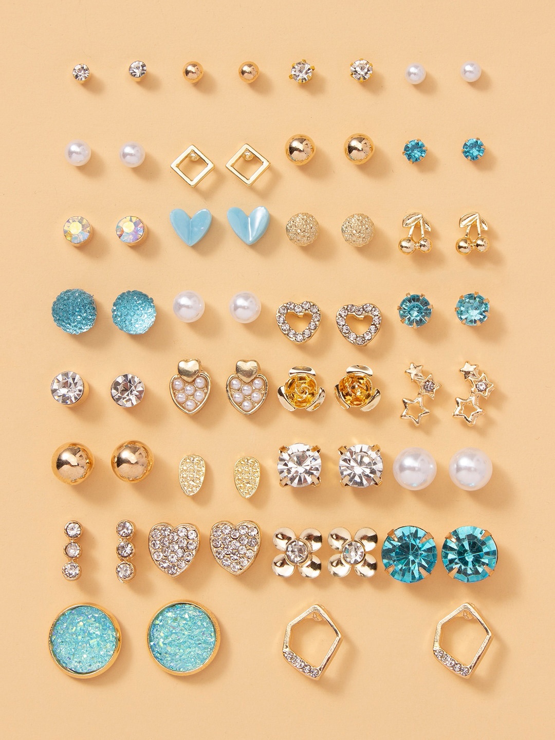 

Shining Diva Fashion Set of 30 Contemporary Studs Earrings, Blue