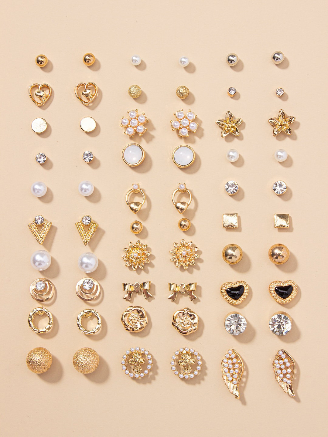 

Shining Diva Fashion Set of 30 Contemporary Studs Earrings, Gold