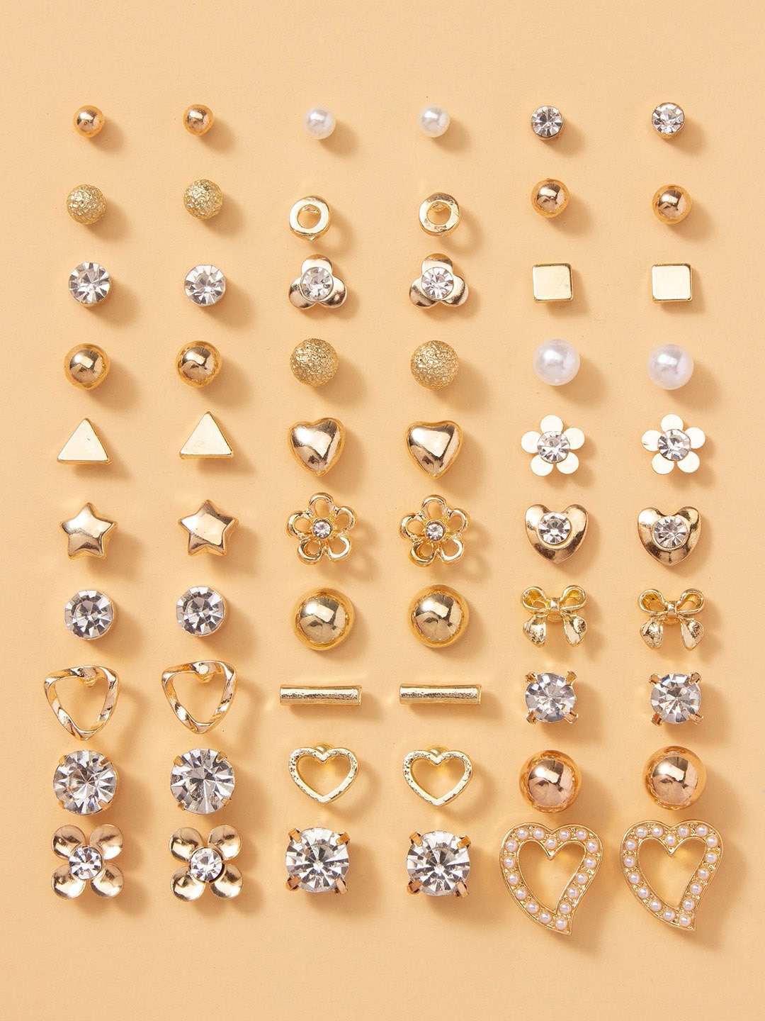 

Shining Diva Fashion Set of 30 Contemporary Studs Earrings, Gold