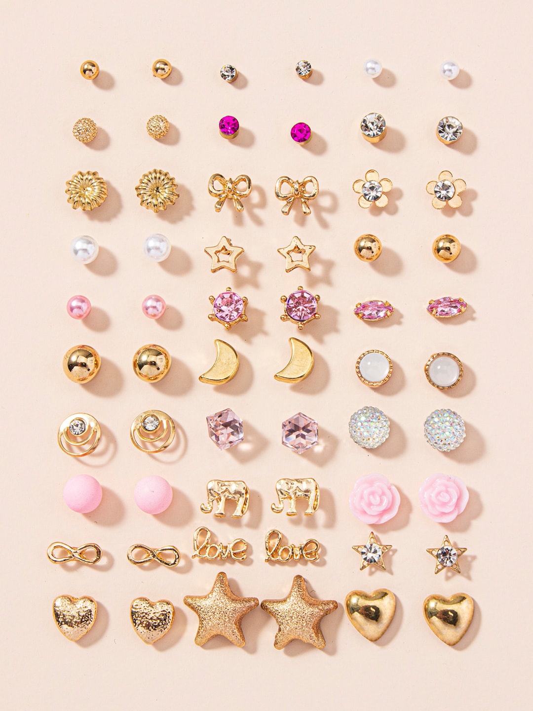 

Shining Diva Fashion Set of 30 Contemporary Studs Earrings, Pink