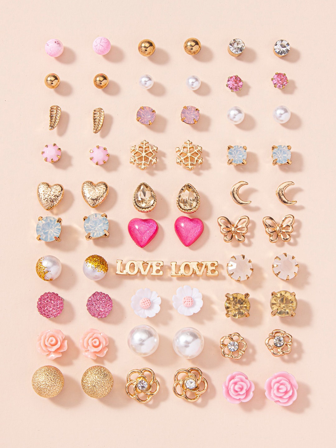 

Shining Diva Fashion Set of 30 Contemporary Studs Earrings, Pink