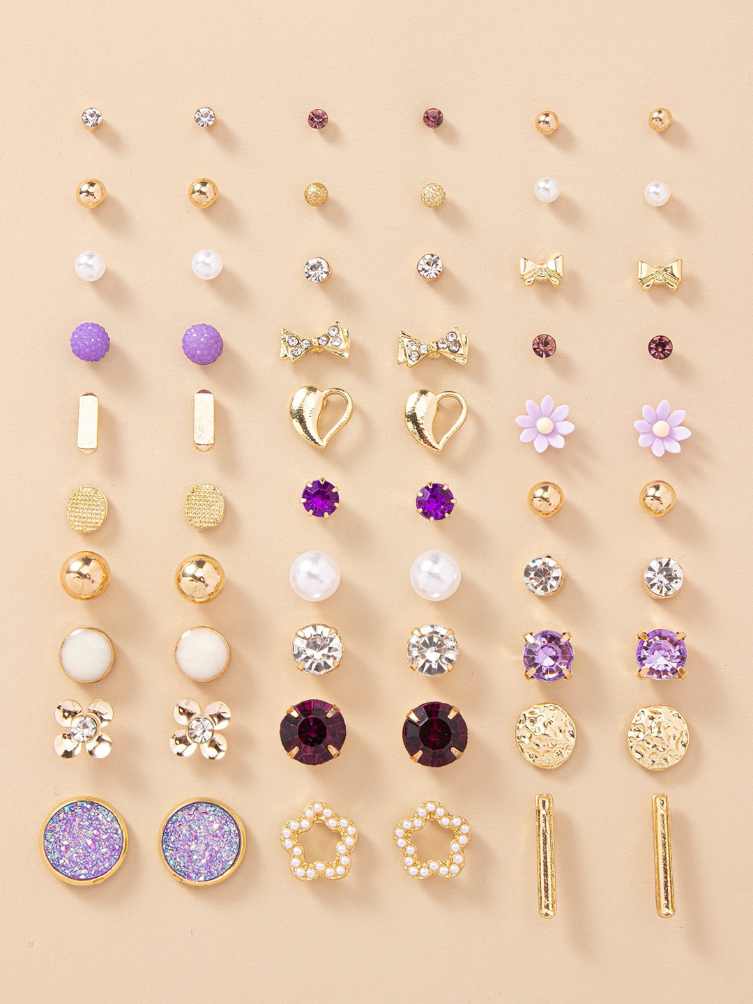 

Shining Diva Fashion Set of 30 Contemporary Studs Earrings, Purple