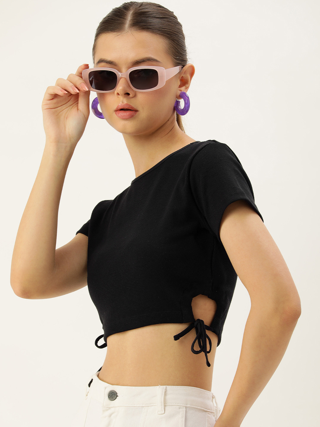 

Kook N Keech Solid Round Neck Fitted Crop Top, Black