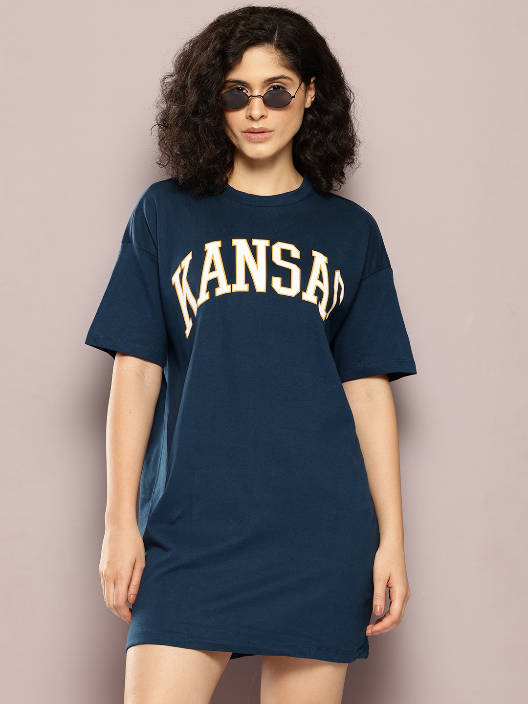 

Kook N Keech Typography Printed T-shirt Mini Dress, Navy blue