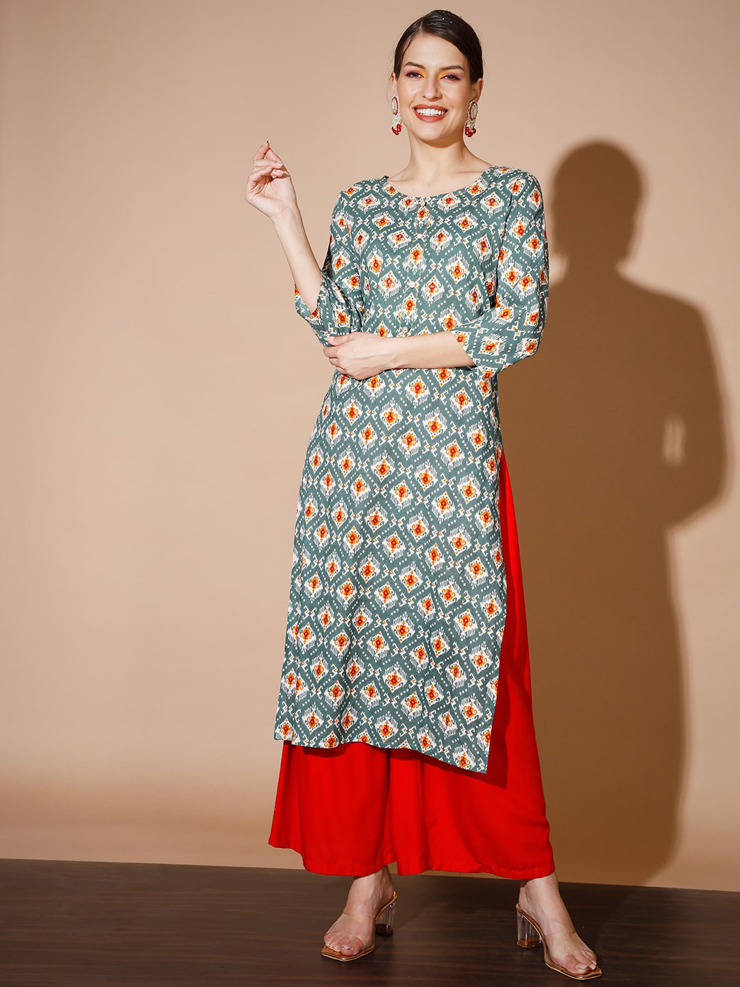 

Myshka Ethnic Motifs Printed Pure Cotton Kurta, Blue