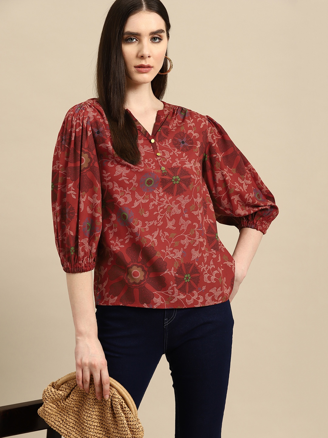 

all about you Ethnic Motifs Print Top, Rust