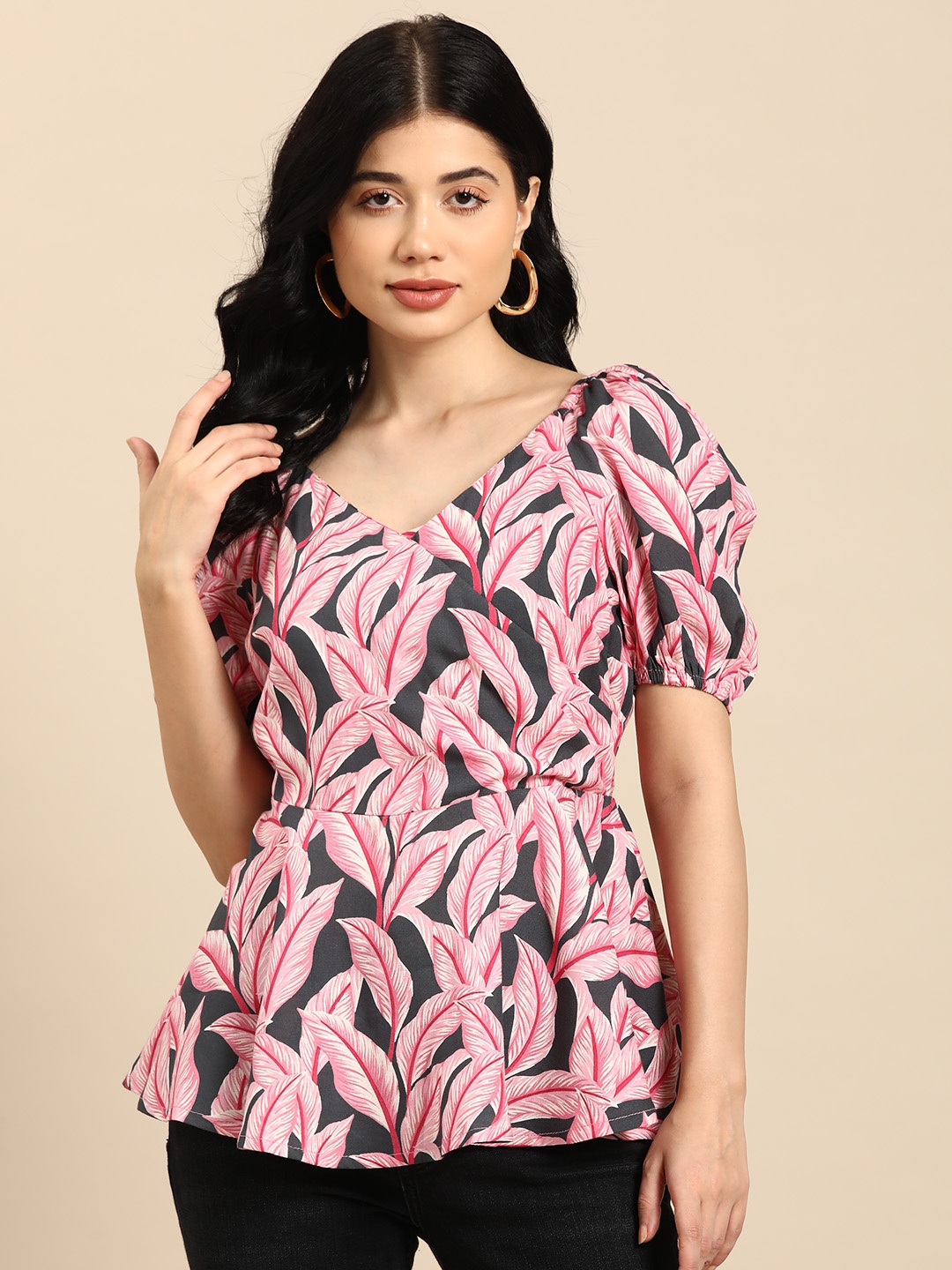 

all about you Floral Print Puff Sleeve Wrap Top, Pink
