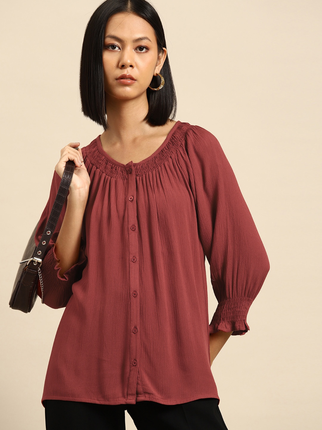 

all about you Puff Sleeve Shirt Style Top, Rose