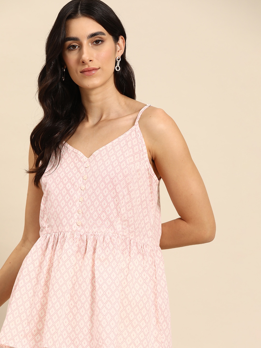 

all about you Cotton Geometric Print Top, Pink
