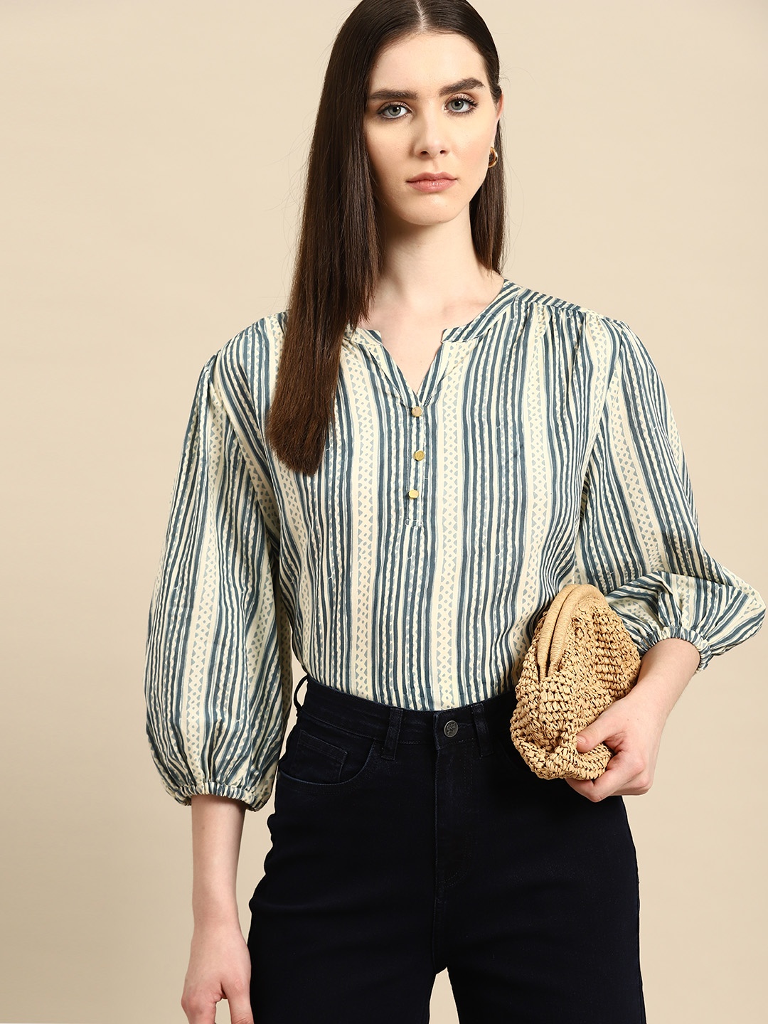 

all about you Pure Cotton Striped Top, Cream
