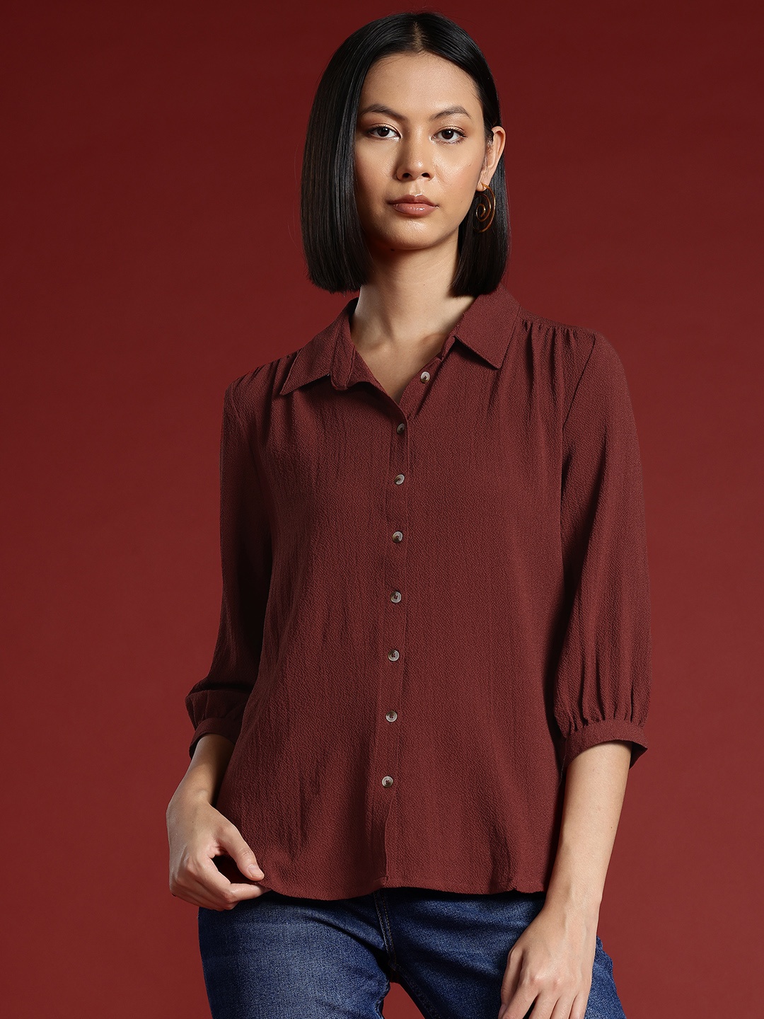 

all about you Knitted Opaque Casual Shirt, Brown