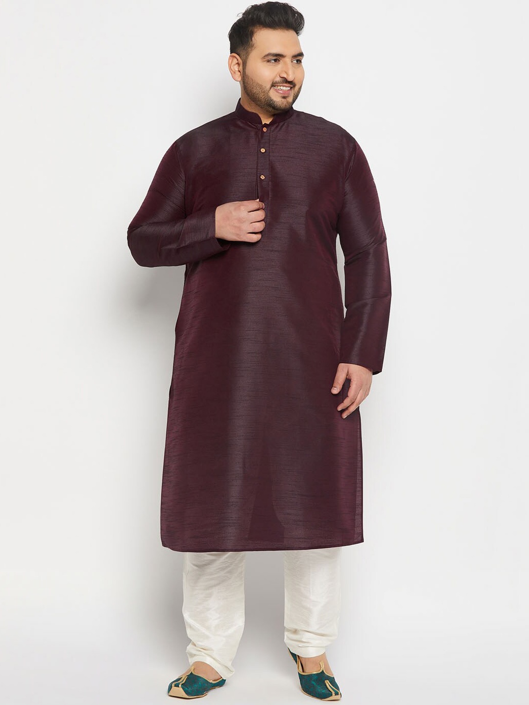 

VASTRAMAY Mandarin Collar Regular Kurta with Pyjamas, Burgundy