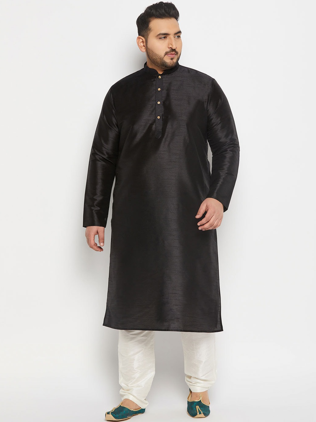 

VASTRAMAY Mandarin Collar Regular Kurta with Pyjamas, Black