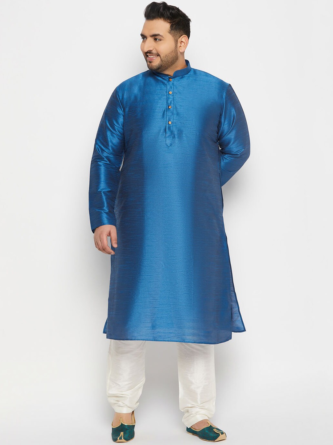 

VASTRAMAY Mandarin Collar Regular Kurta with Pyjamas, Turquoise blue