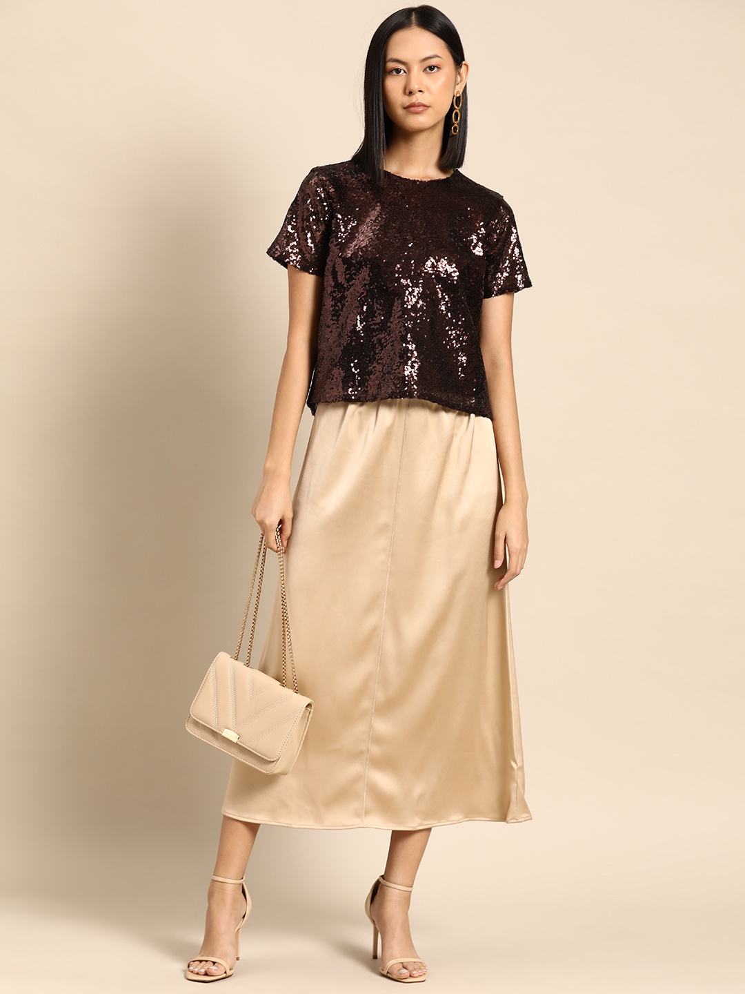 

all about you Sequinned Embellished Top, Brown