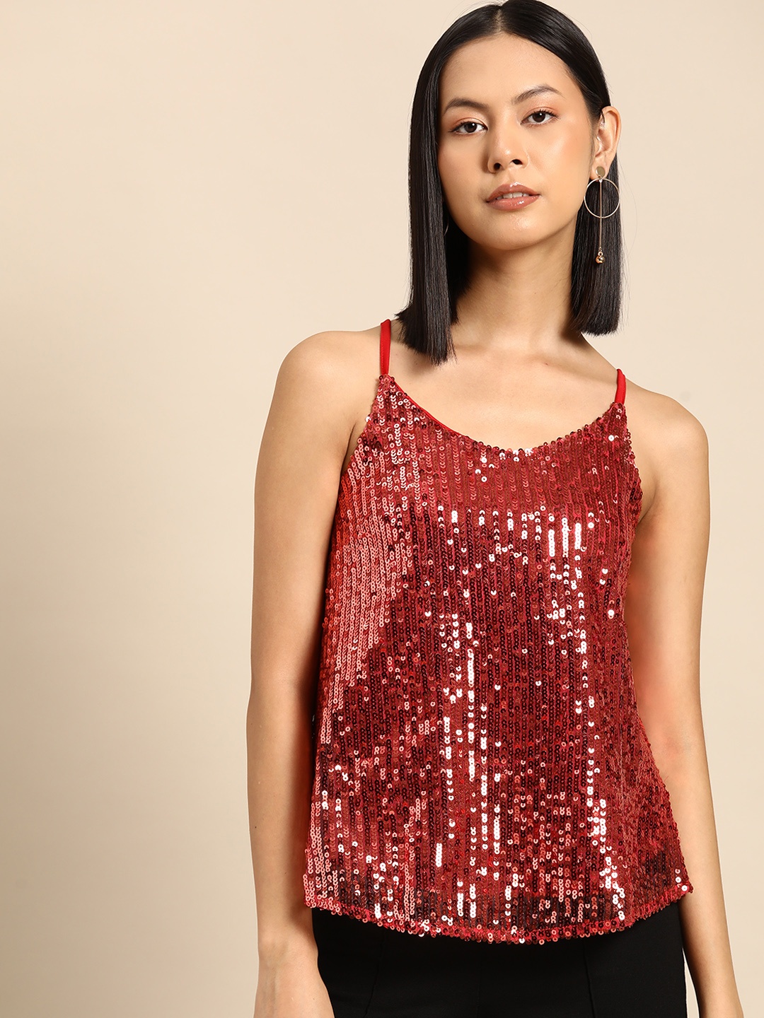 

all about you Sequinned Embellished Shoulder Straps Top, Red