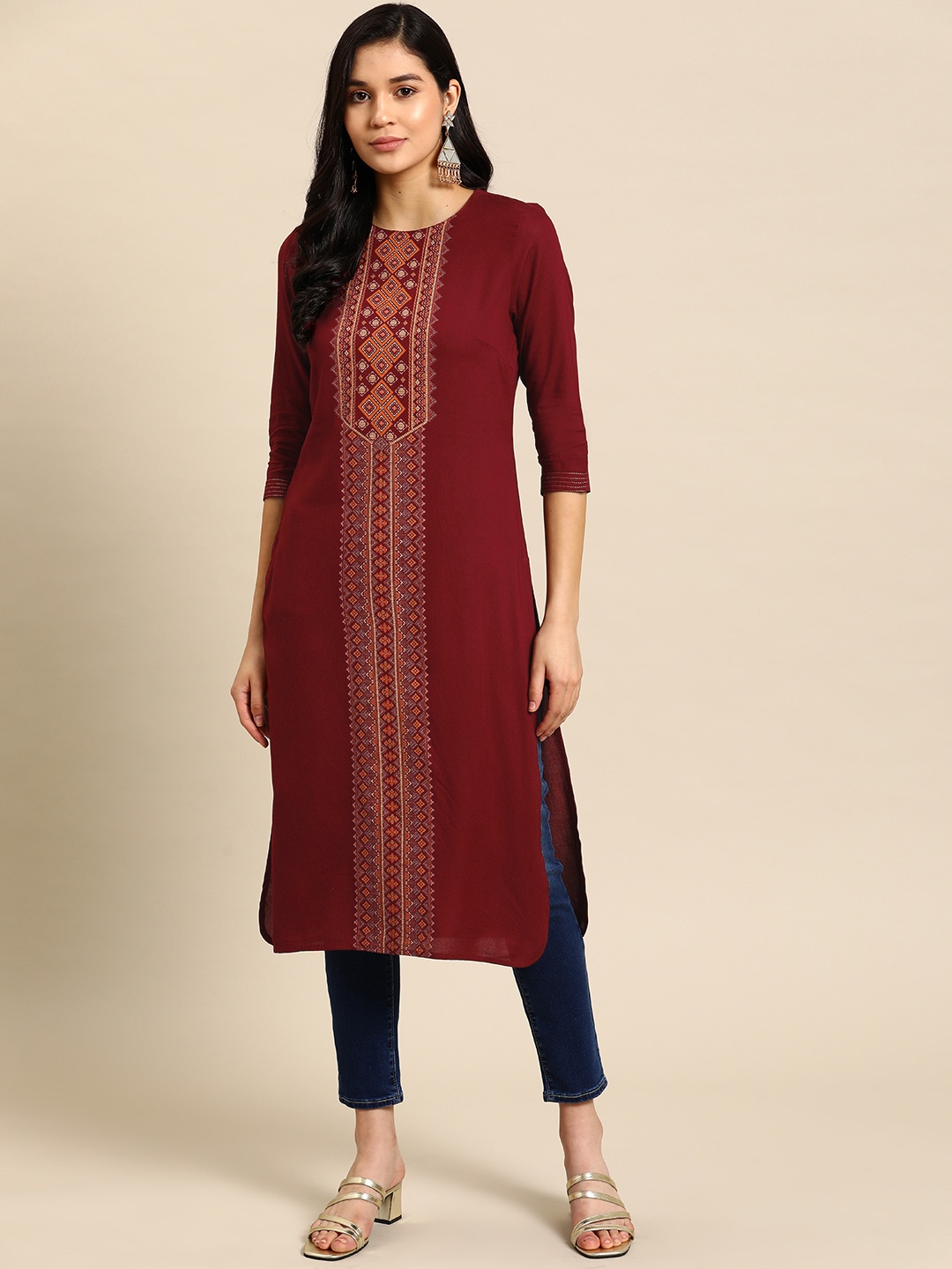 

all about you Women Ethnic Motifs Printed Kurta, Maroon