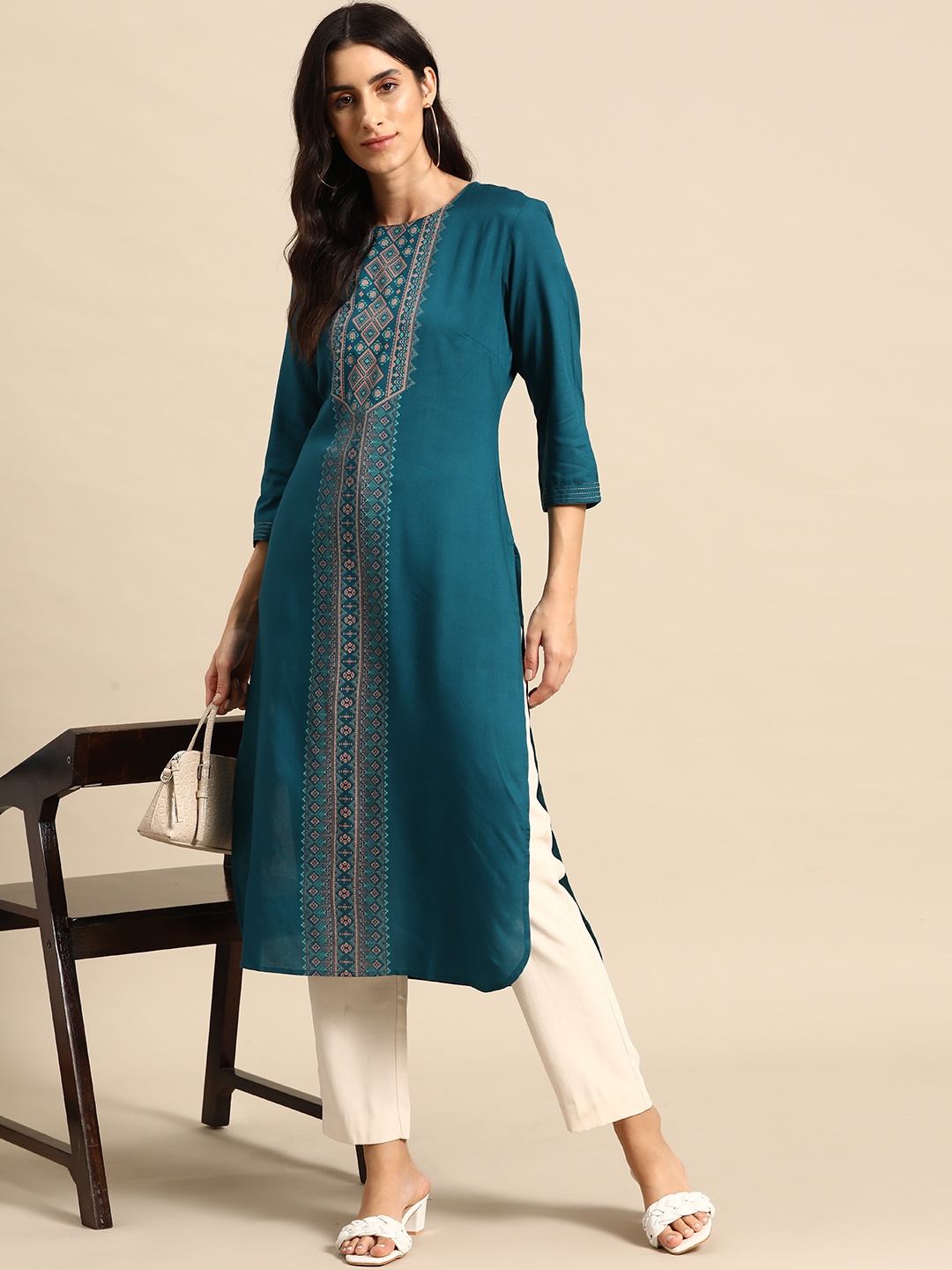 

all about you Ethnic Motifs Printed Straight Kurta, Teal