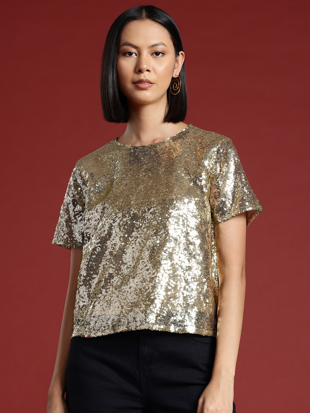 

all about you Sequinned Top, Gold