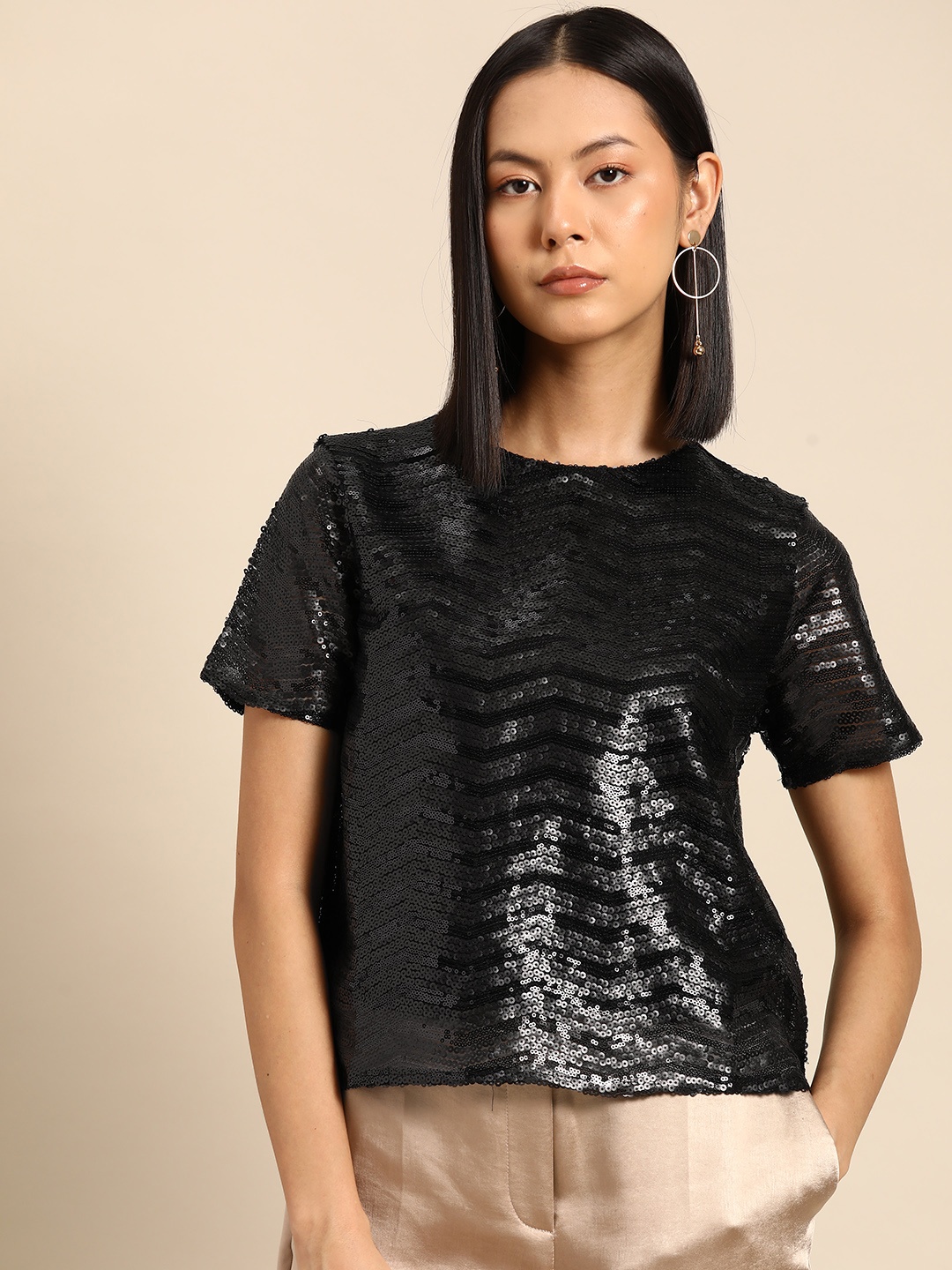 

all about you Sequinned Embellished Top, Black