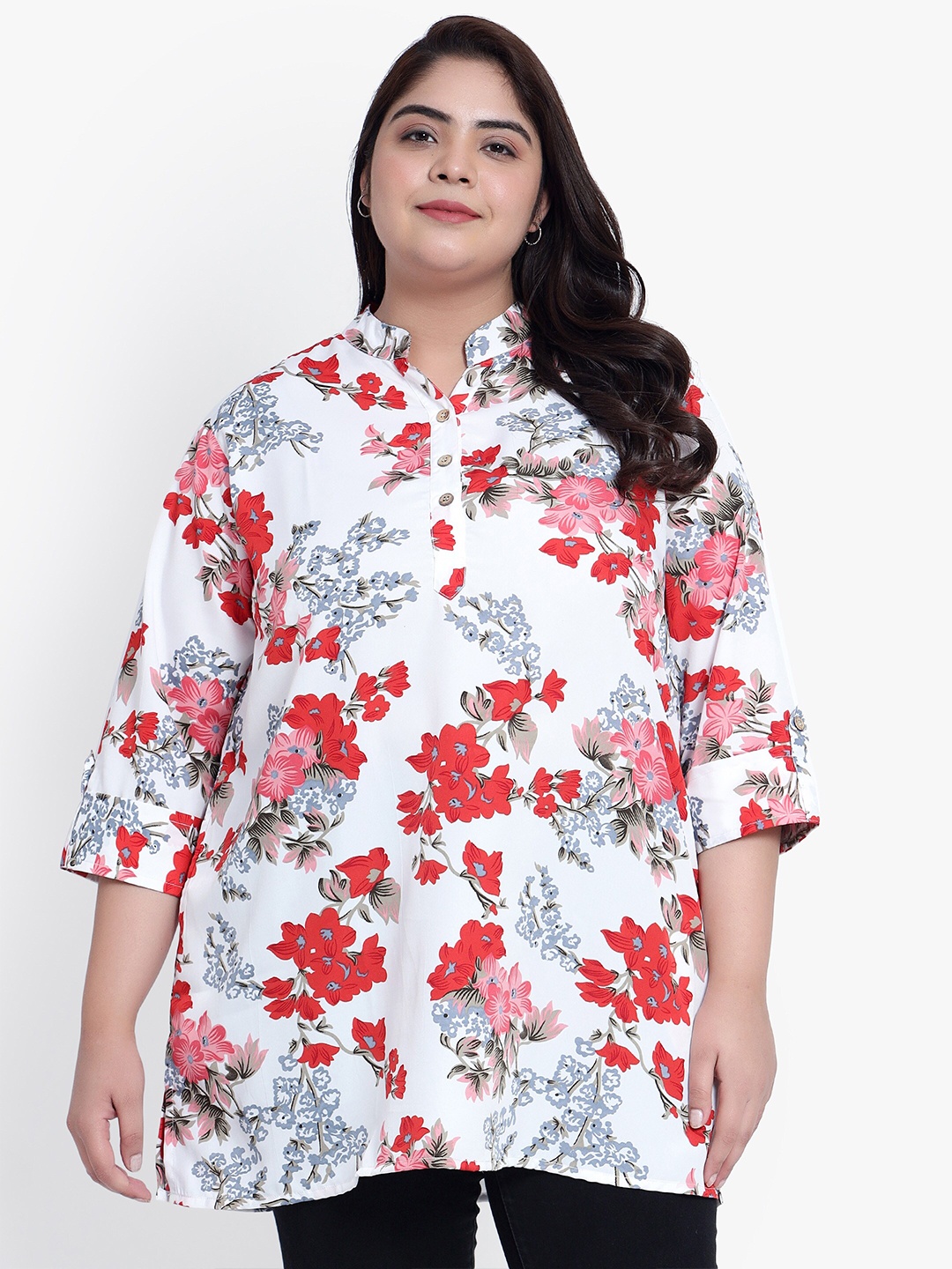 

Indietoga Women Plus Size Floral Printed Casual Tunic, White
