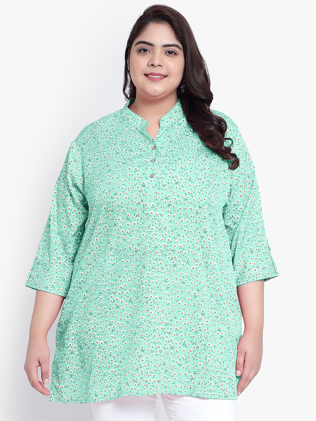 

Indietoga Plus Size Floral Printed Casual Tunic, Sea green