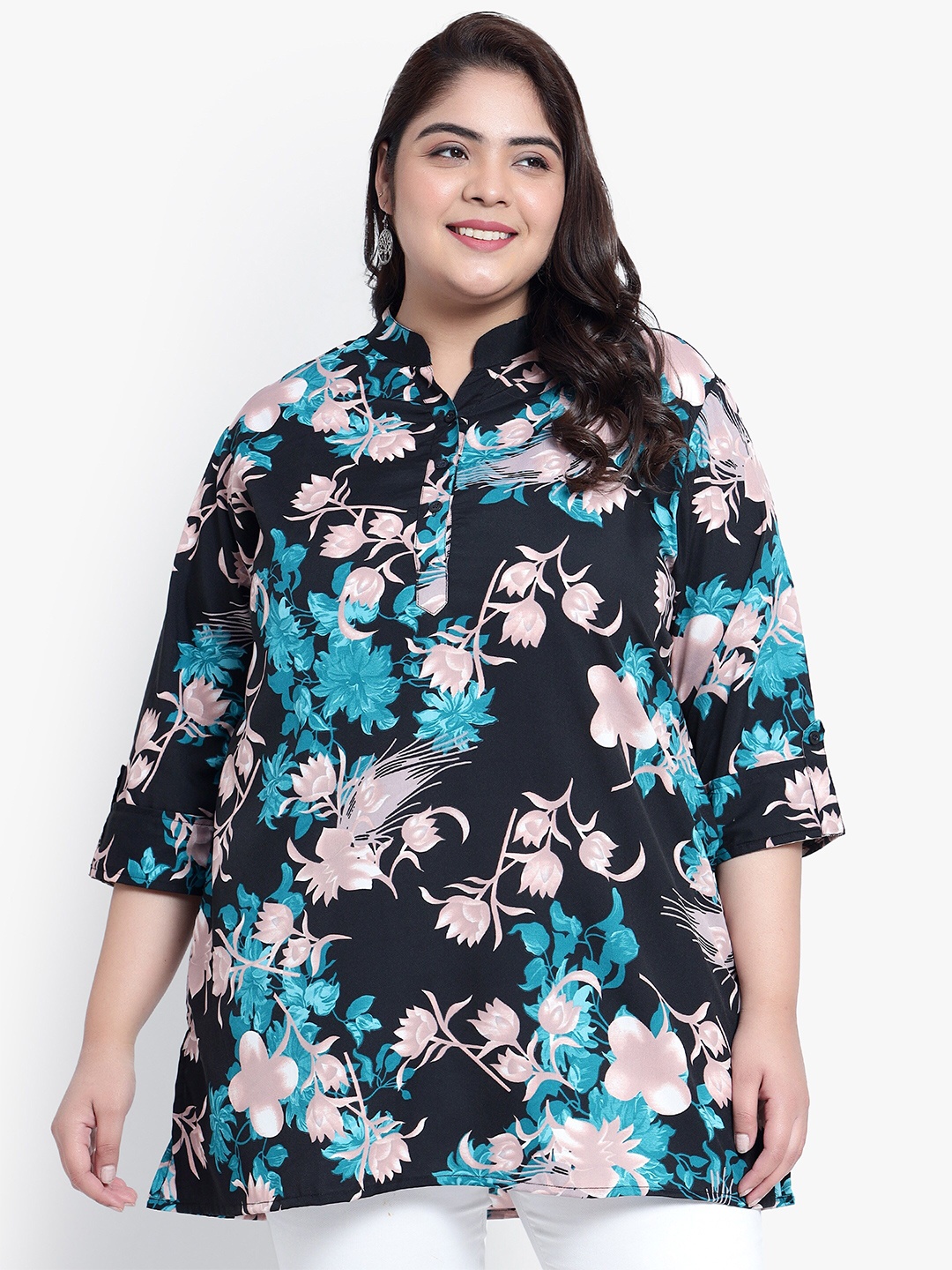 

Indietoga Women Plus Size Floral Printed Casual Tunic, Navy blue