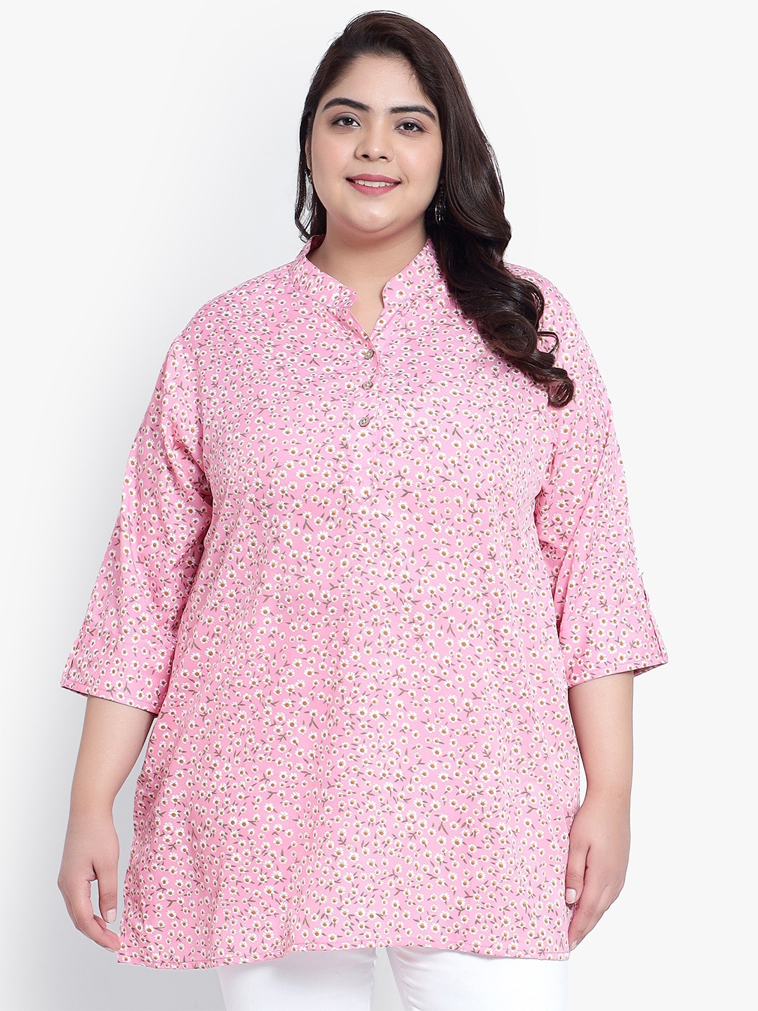 

Indietoga Plus Size Floral Printed Casual Tunic, Pink