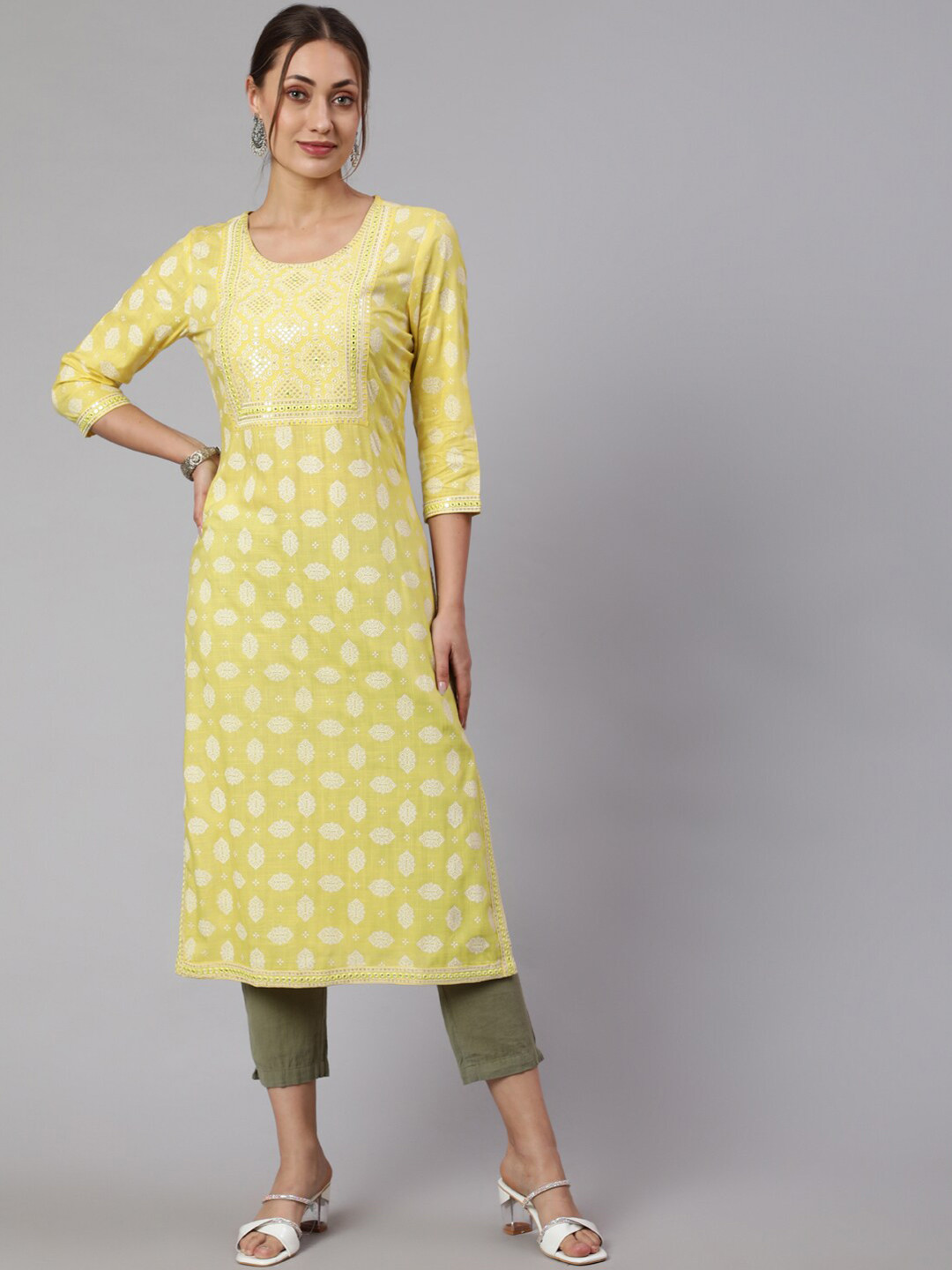 

KALINI Women Printed Kurta, Yellow