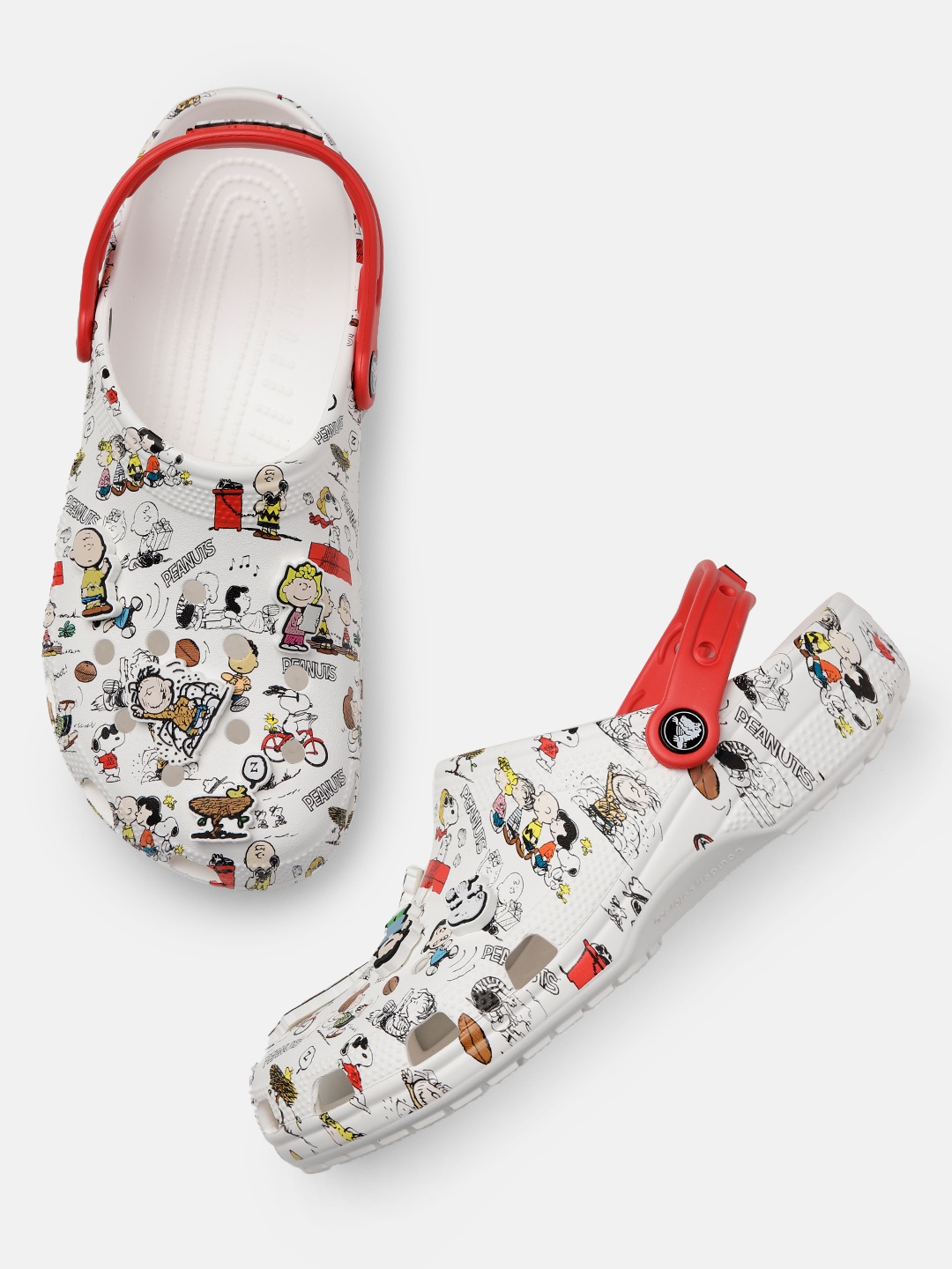 

Crocs Men Peanuts Print Croslite Clogs With Laser Cut & Jibbits, White