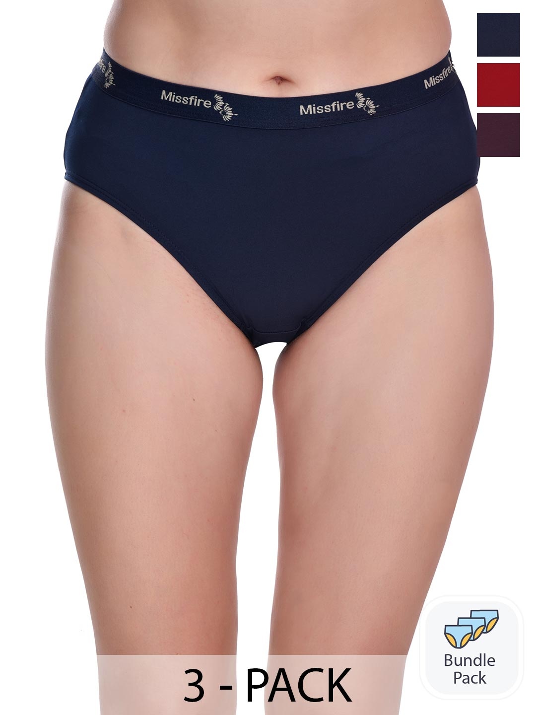 

SMARTERKIDS Women Pack Of 3 Mid-Rise Hipster Briefs, Navy blue