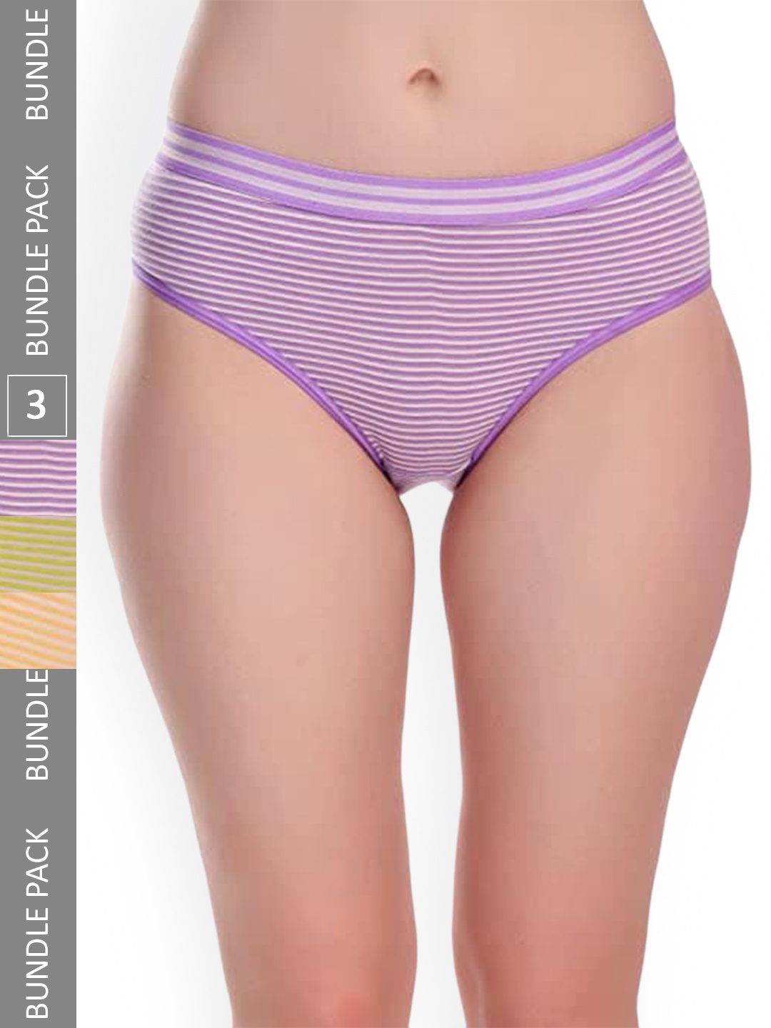 

SMARTERKIDS Women Pack Of 3 Striped Cotton Hipster Briefs, White