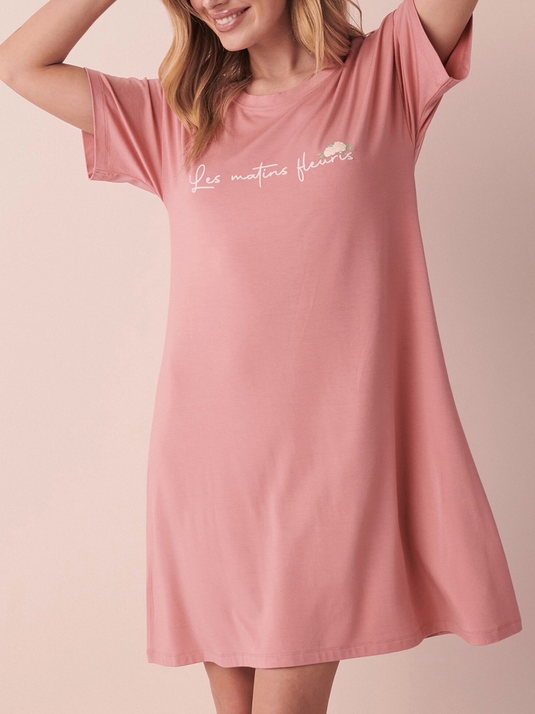 

La Vie en Typography Printed T-shirt Nightdress, Mauve