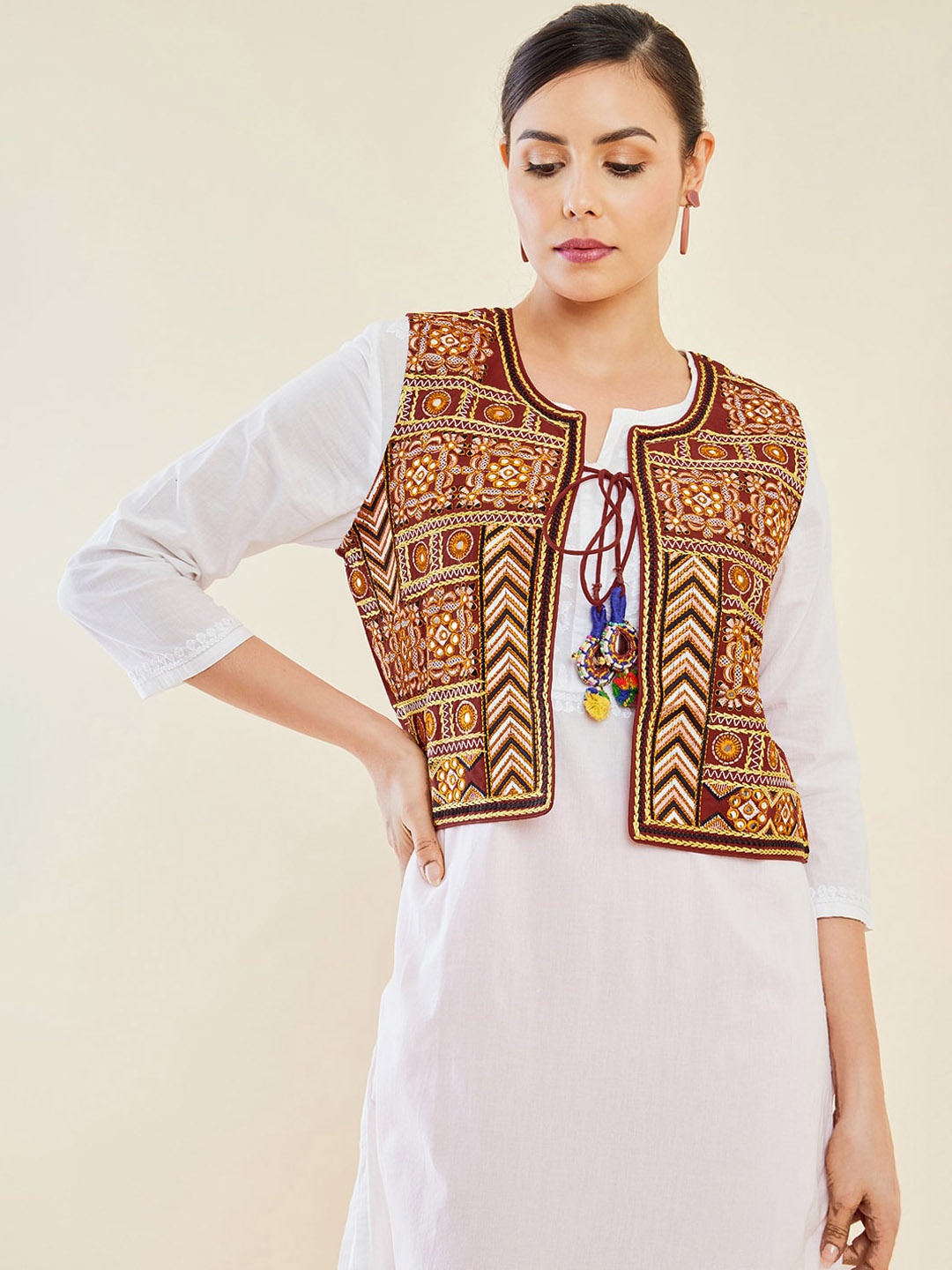 

Soch Maroon Embroidered Front Open Waist Coat